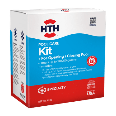 HTH Pool Care Kit for Swimming Pools, Treats 20,000 Gallons, Granules, 4 lb