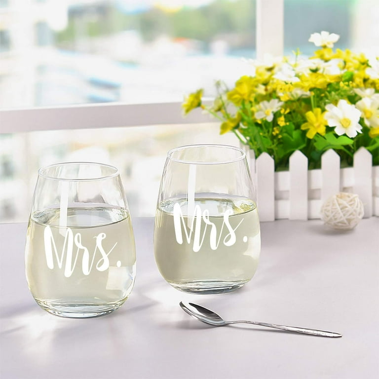 Maustic Funny Stemless Wine Glass Set of 2, Mrs and Mrs Wine Glass