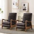 thumbnail image 4 of Bonzy Home Set of 2 Mid-Century Modern PU Leather Recliners with Adjustable Backrest & Footrest – Solid Wood Frame Accent Chairs for Living Room, Bedroom & Sunroom, Brown, 4 of 7