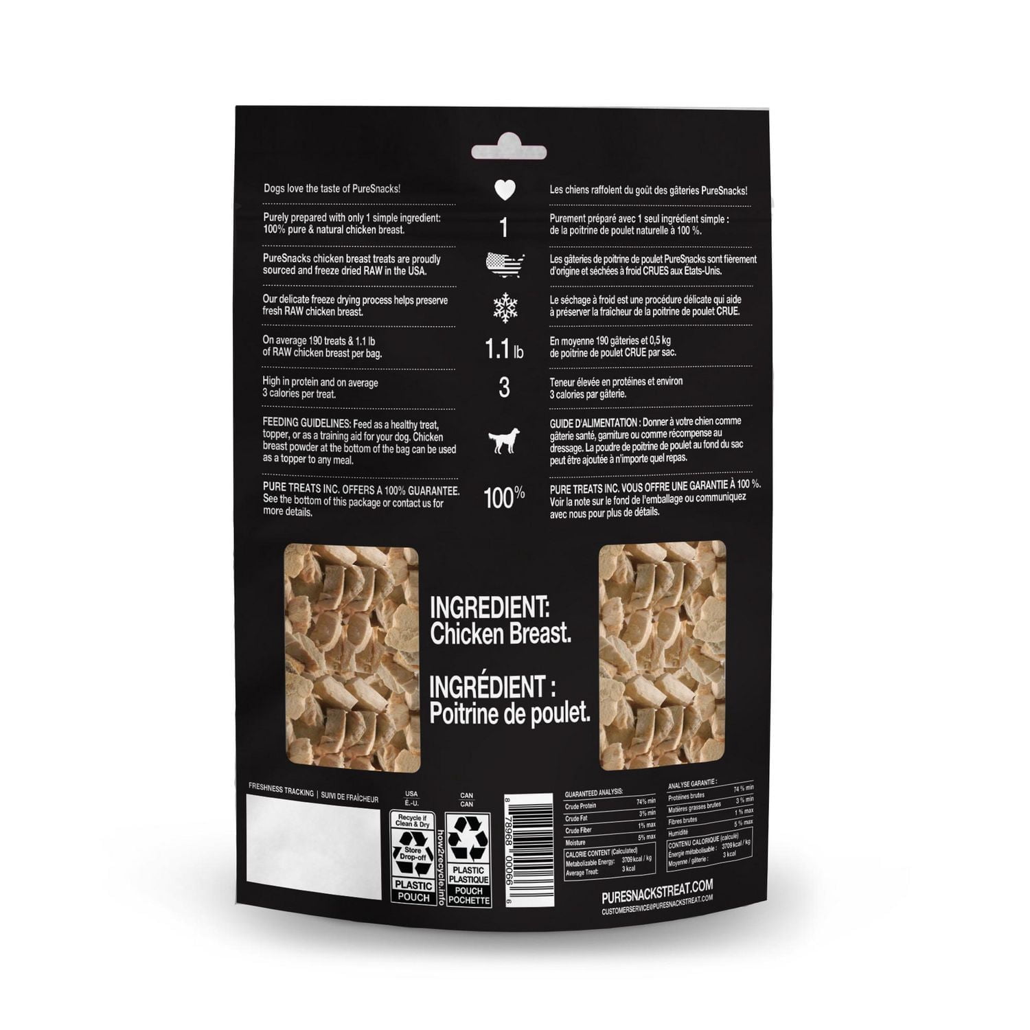 PureSnacks Freeze Dried Chicken Breast Dog Treats, Single Ingredient Dog Treats