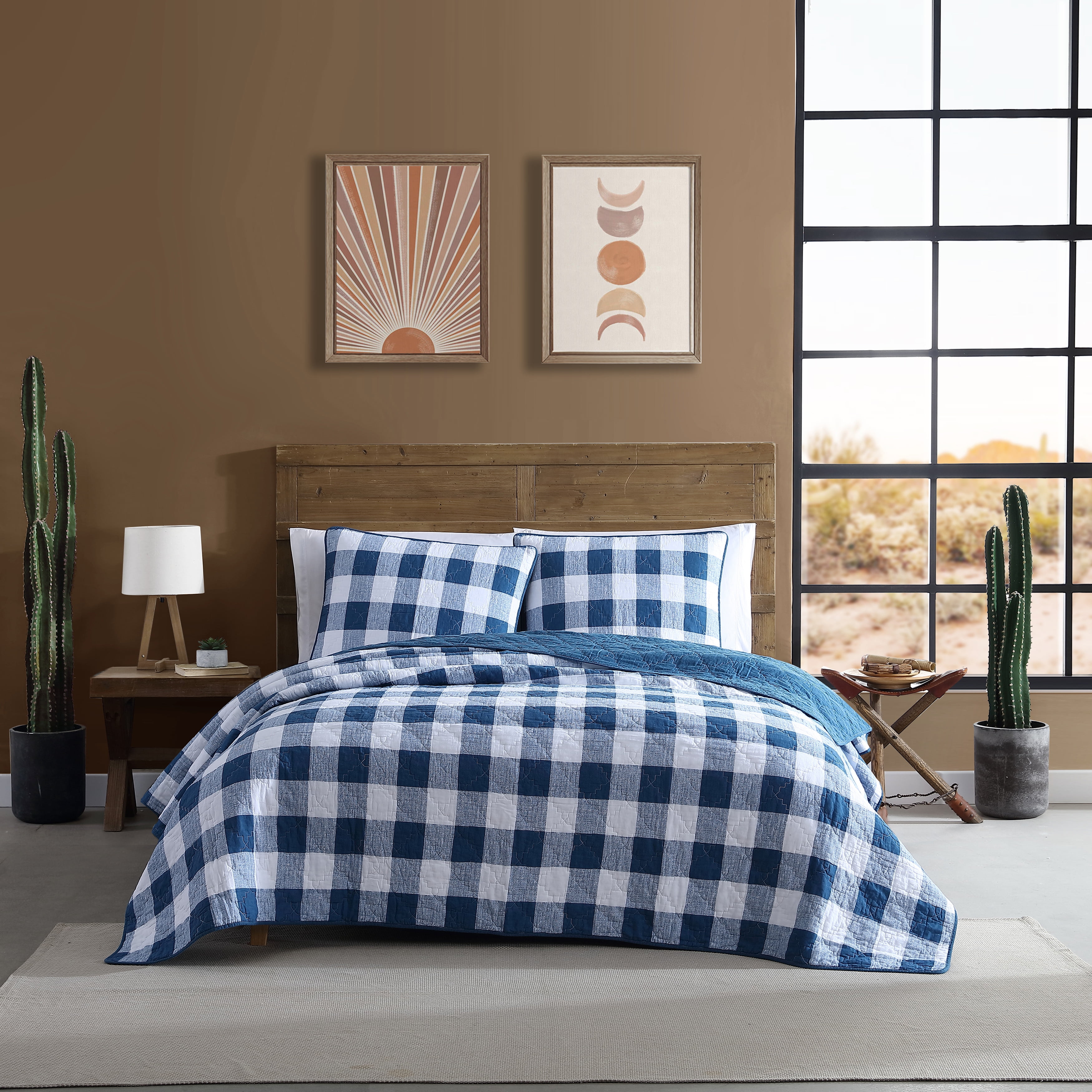 Wrangler Flagstaff Check Blue Full Queen Quilt Set