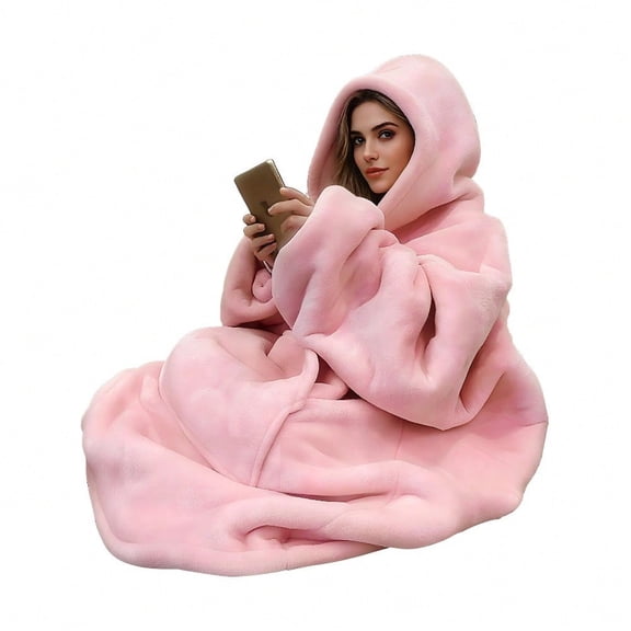 Oversized Hoodie Blanket Wearable Sherpa Fleece Sweatshirt Ultra Soft Pink Lounge Wear