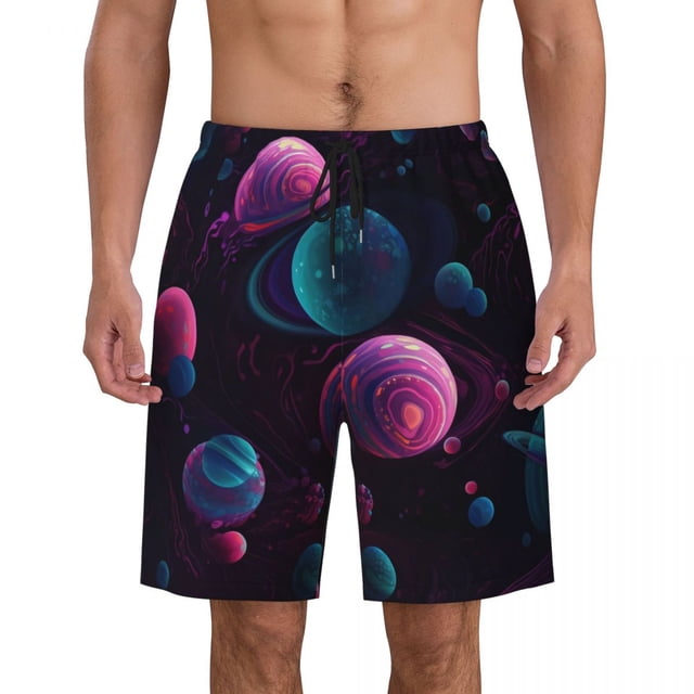 Bathing Suit Colorful Space Board Shorts Summer Fantasy Planets Stylish Board Short Pants Man DIY Running Fast Dry Beach Trunks