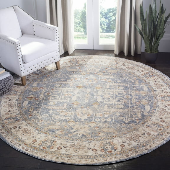 SAFAVIEH Heirloom Juliet Traditional Polyester Area Rug, Light Blue/Ivory, 6'7" Round