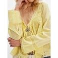 thumbnail image 4 of Women Tie Front Long Sleeve Top Lace Trim Button Shirt Square Neck Loose Blouse Going Out Y2k Clothes Yellow M, 4 of 8