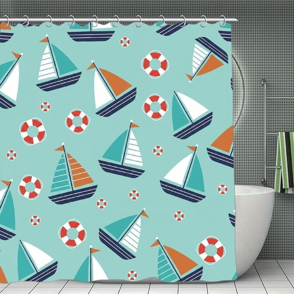 Modern Little Sailor Print Shower Curtain,Modern Fabric Waterproof Shower Curtain Set with Hooks,70.8×70.8Inch