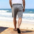 thumbnail image 4 of Casual Mens Linen Shorts Elastic Waist Drawstring Shorts Lightweight Summer Beach Linen Shorts Flat Front Cotton Linen Daily Wear Outfit with Pockets,Gray 3XL, 4 of 4