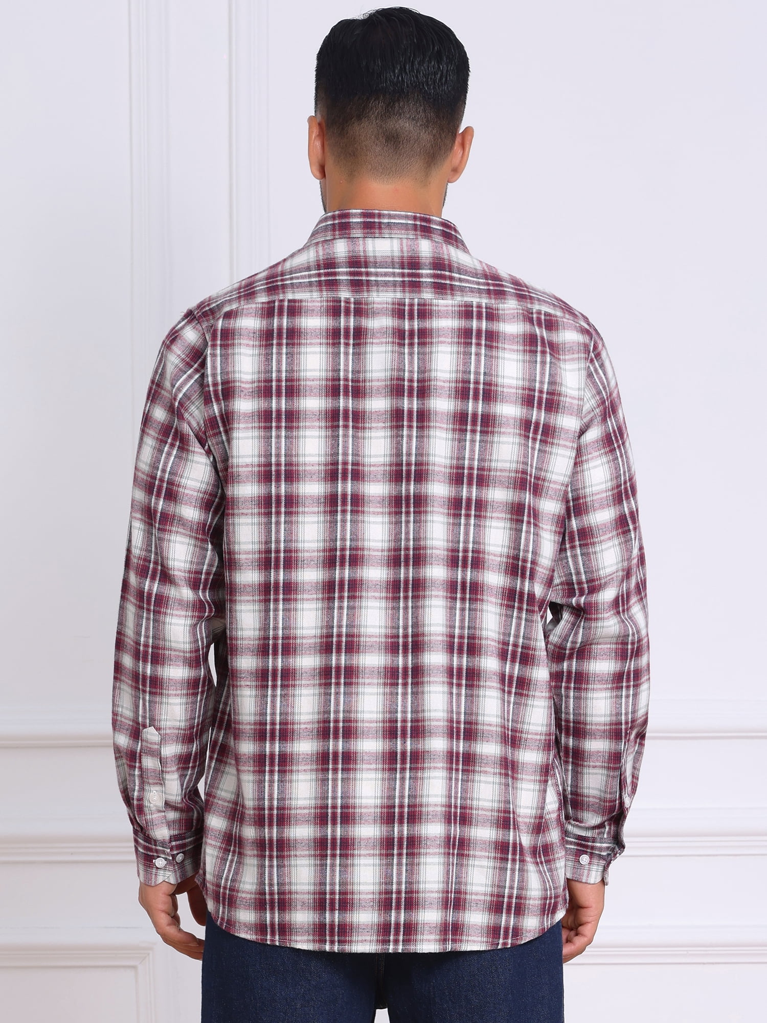 DARING DIVA Men's Contrast Color Slim Fit Long Sleeved Button Down Shirts S Burgundy
