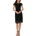 thumbnail image 3 of INSPIRE CHIC Women's Floral Lace Cap Sleeve Boat Neck Cocktail Wedding Guest Midi Dresses Black M, 3 of 7