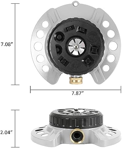 RibRave Metal 9-Pattern Turret Lawn Sprinkler, 9 Pattern Garden Sprinkler with Heavy-Duty Metal Base, Great for Small, Shaped, Medium-Sized Yard Areas, Coverage Area Up to 1,022 Sq.Ft