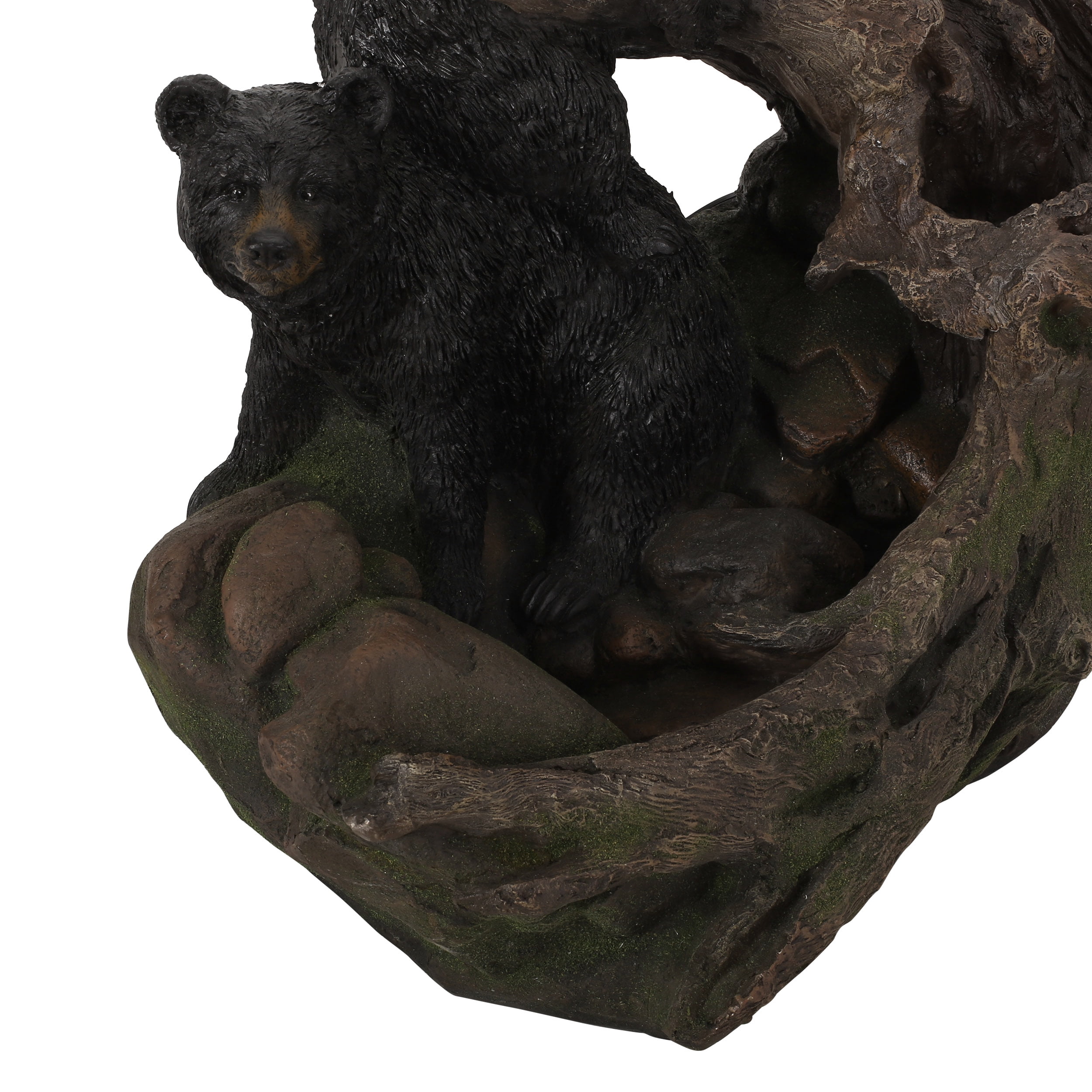 Noble House Coweta Outdoor Bears on a Log Fountain, Light Brown and Black