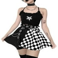 thumbnail image 3 of Jupe Patineuse Mini pour Femmes Taille Haute Imprimé Damier Jupe Évasée, 3 of 9