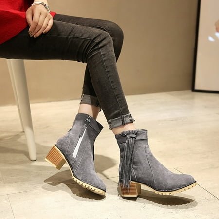 

Zunfeo Women Chukka Boots- Snow Boots Autumn and Winter Round Toe Fashion Warm Faux Fur Short Boots Large Size Boots Boots Gray 7