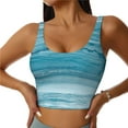 thumbnail image 1 of Balery Teal Turquoise Fluid Stripes Sujetadores deportivos con espalda cruzada para mujer, acolchados, sin costuras, de alto impacto, ideales para yoga, gimnasio, entrenamiento y fitness.-X-Large, 1 of 8