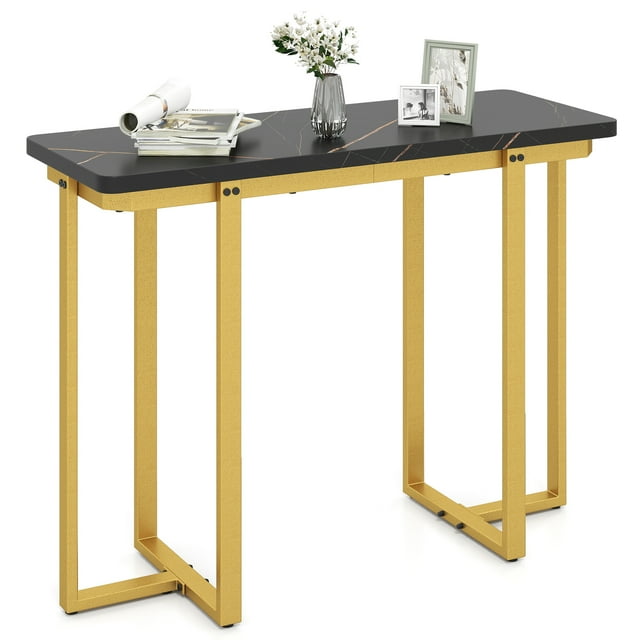 Gymax Console Table 42'' Modern Faux Marble Entryway Table w/ Geometric Metal Frame Black