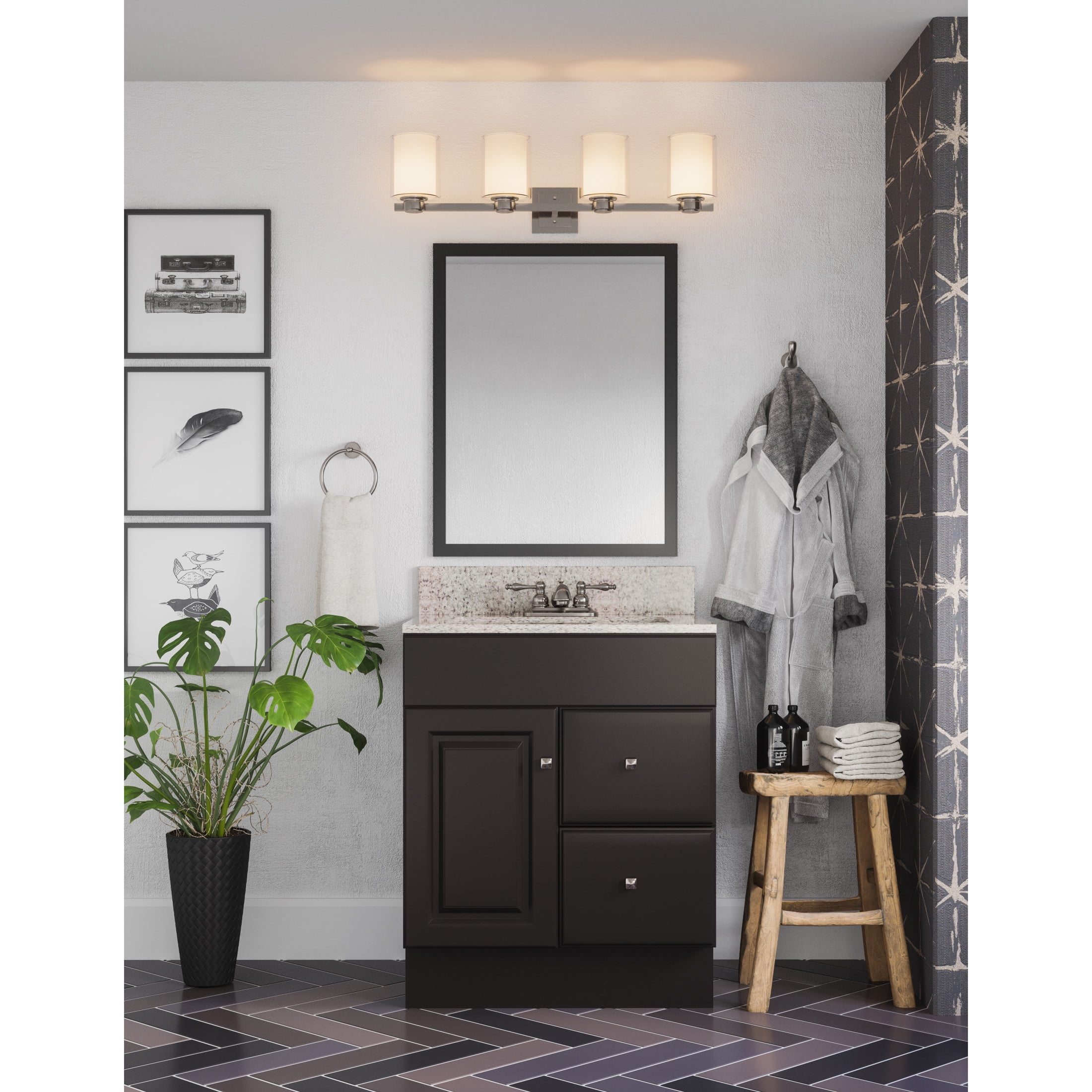 Design House Oslo Traditional 4-Light Indoor Dimmable Bathroom Vanity Light with Double Glass Shades, Satin Nickel