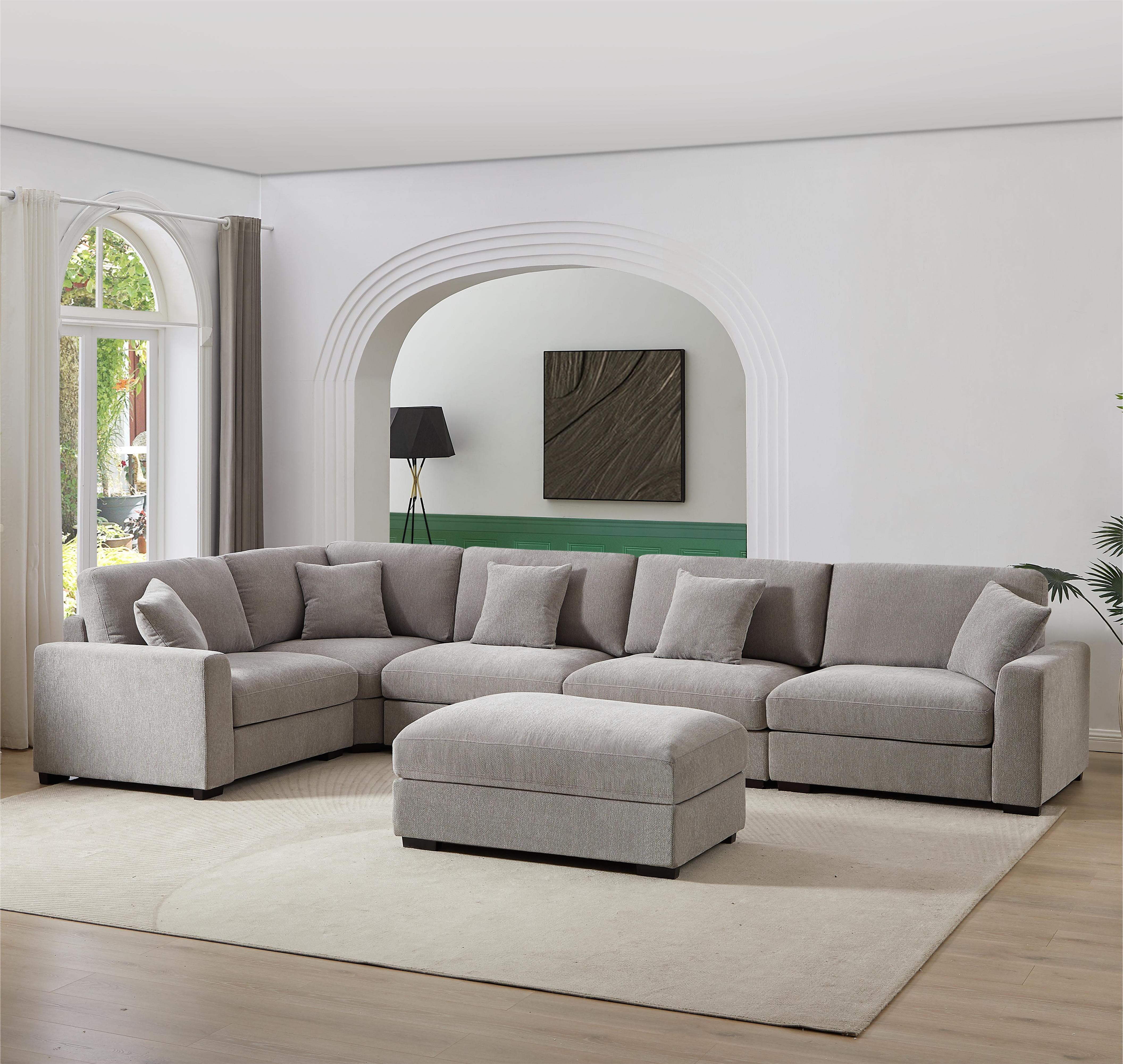 LolLov Furniture Polyester Modular Sectional Sofa Living Room Furniture Set, Light Gray