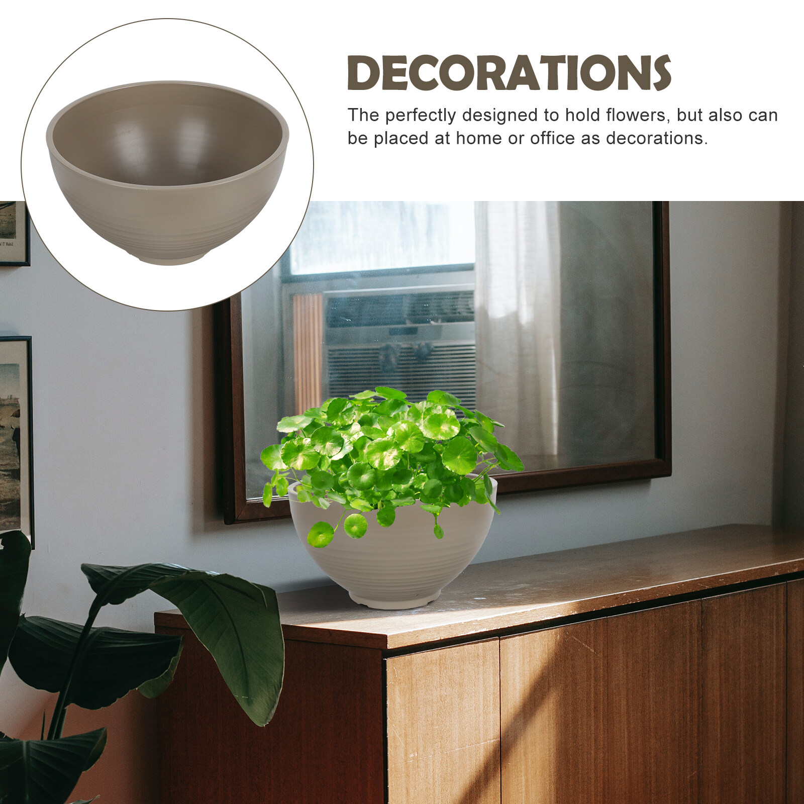 LOLIPPYY 1Pc Khaki Resin Planter Flower Pot with Fine Workmanship for Succulents and Decorative Use