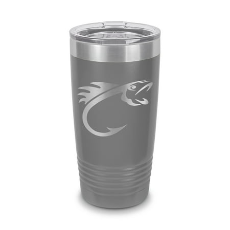

Fish Hook Tumbler 20 oz - Laser Engraved w/ Clear Lid - Stainless Steel - Vacuum Insulated - Double Walled - Travel Mug - fishing outdoor outdoors - Gray
