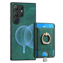 ELEHOLD Leather Case for Samsung Galaxy S24 Ultra Magnetic Detachable Card Holder Magnetic 2 in 1 Wallet Case with Ring Holder Kickstand Compatible with Mag Safe Shockproof Cover,green