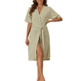 thumbnail image 2 of INSPIRE CHIC Women's Towel Robe with Pocket Short Sleeve Toweling Self Tie Loose Bathrobe for After Shower S Light Yellow, 2 of 5