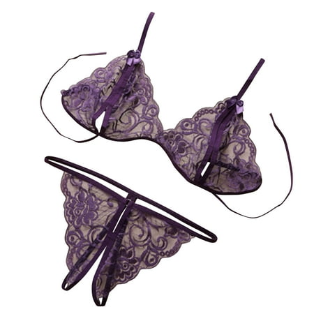 

Jikolililili Women s Lingerie Ladies Fashion Net Yarn Lace Perspective Bowknot Sexy Sling Temptation Lingerie Underwear Set