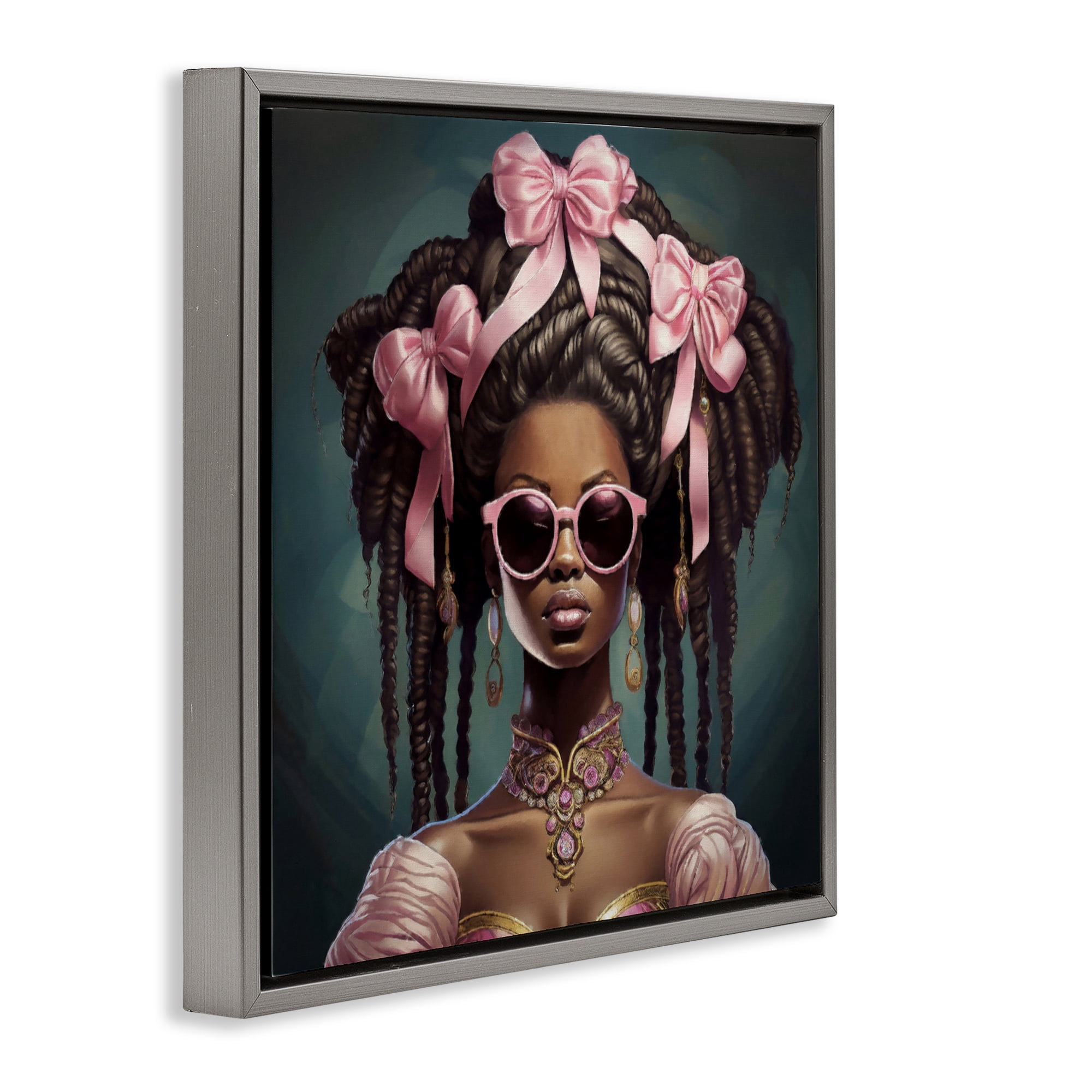 Stupell Industries Rococo Woman With Bows Gray Framed Floater Canvas Wall Art, design by Grotto Studios