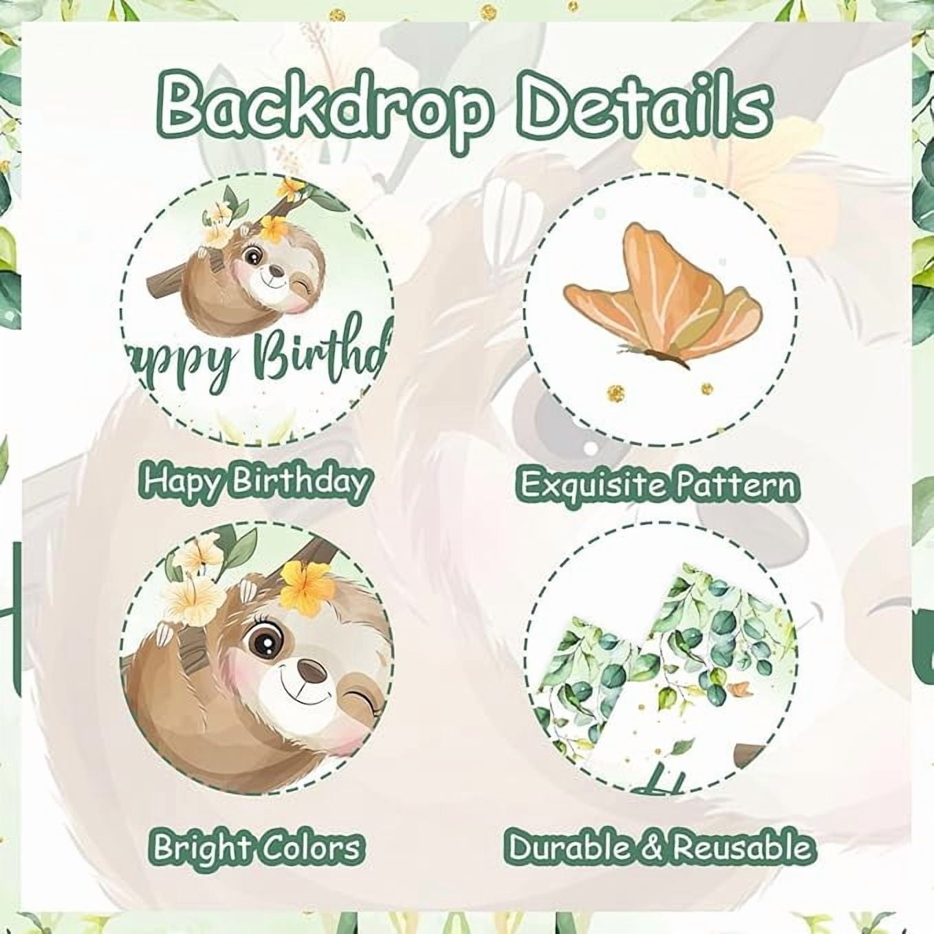 73Pcs Sloth Theme Birthday Decorations, Sloth Happy Birthday Backdrop Green Brown Balloon Arch Kit for Kids Tropical Jungle Animal Themed 1st/2nd/3rd/4th Birthday Supplies