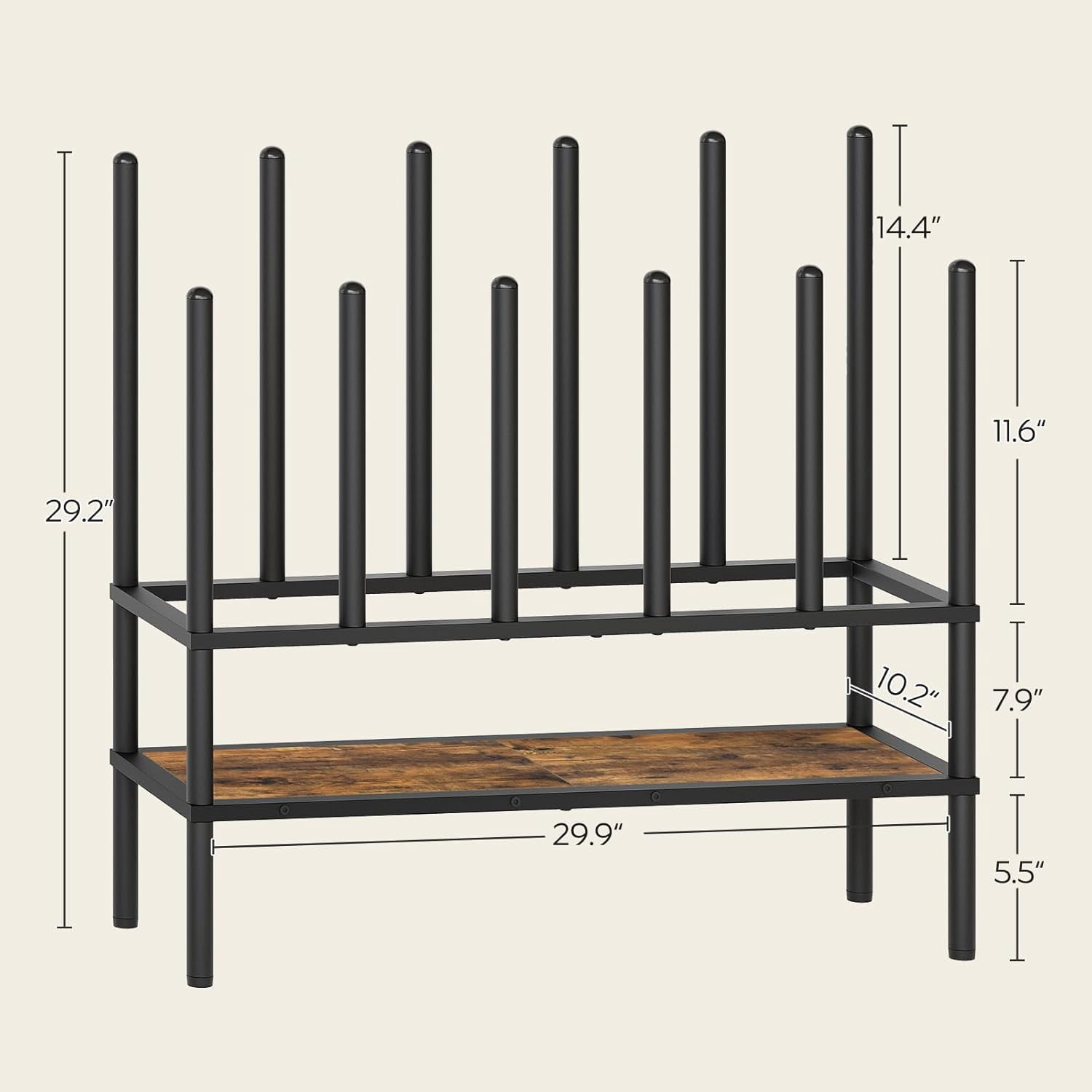 Free Standing Shoe Rack, Tall Boots Rack Organizer, Boot Organizer for Closet, Cowboy Shoes Storage, Holds 6 Pairs, Black and Rustic Brown SS09BRY1