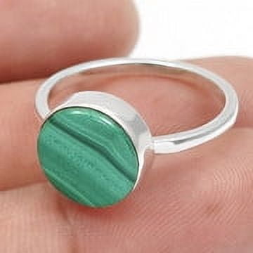 Malachite Gemstone Solid 925 Sterling Silver Bezel Statement Ring Jewelry Size 7