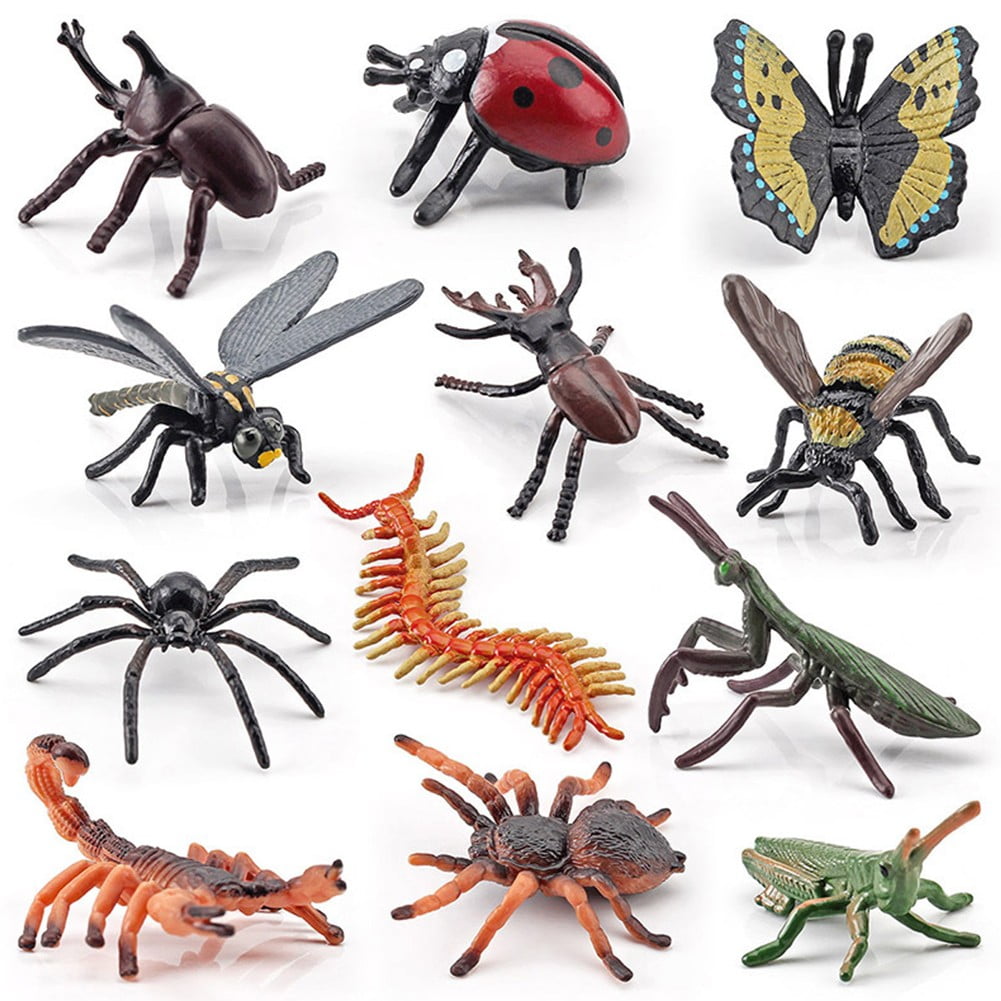 12 Pcs Plastic Realistic Bugs Insects Figures Educational Model Animal