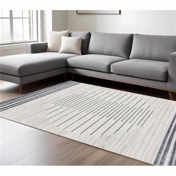 HomeRoots 532864 7 x 9 ft. Blue & Ivory Geometric Washable Rectangle Area Rug