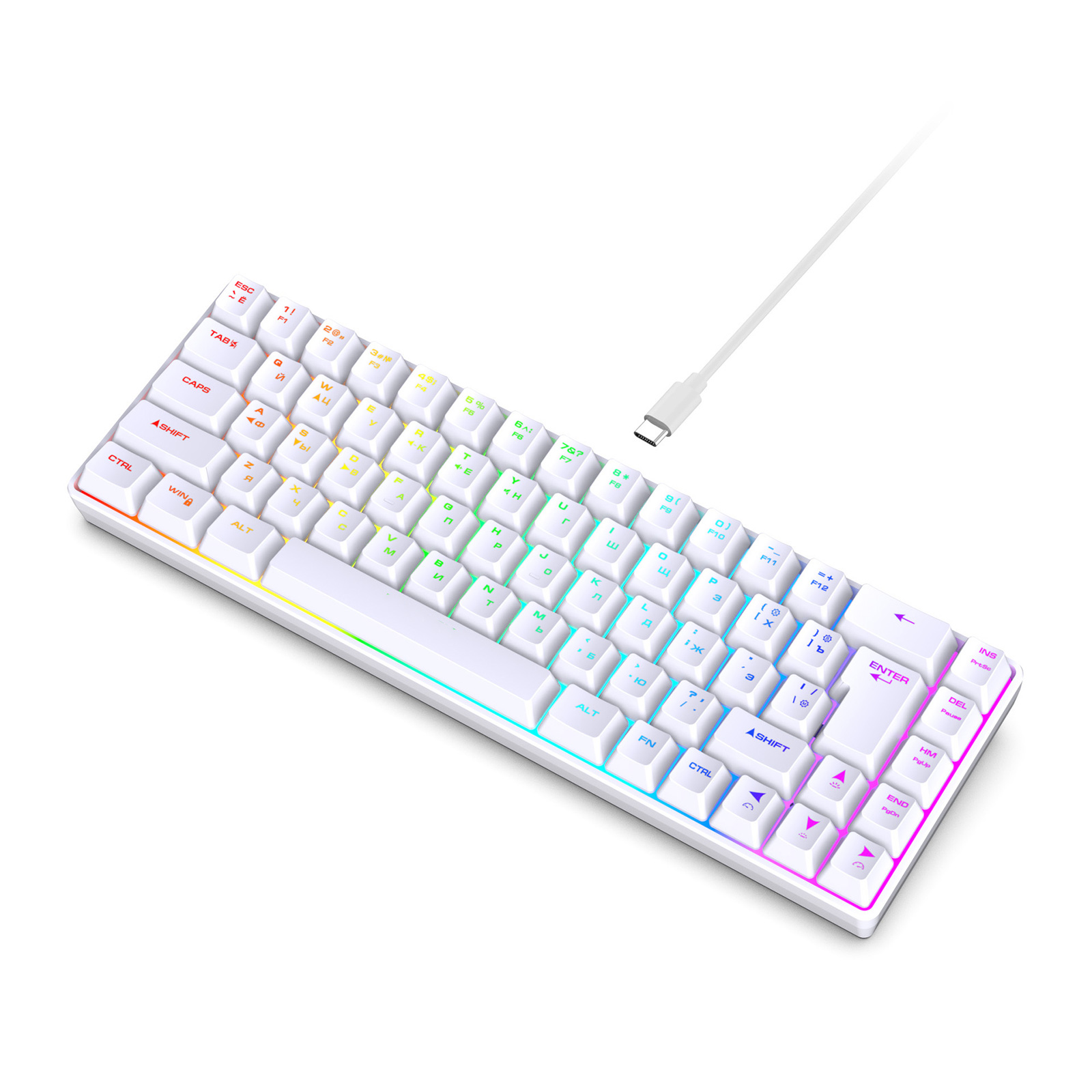 Russian 68-Key Corded Membrane Keyboard 18 Mode Color Backlits For Gaming Ergonomic Keyboards