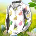 thumbnail image 2 of Wyzesi White T Shirts Men Fitted Male Easter Day Spring and Summer Zipper Long Sleeve Lapel Full Print Holiday Celebration T Shirt White T Shirts Men Slim Fit Ribbed, 2 of 4