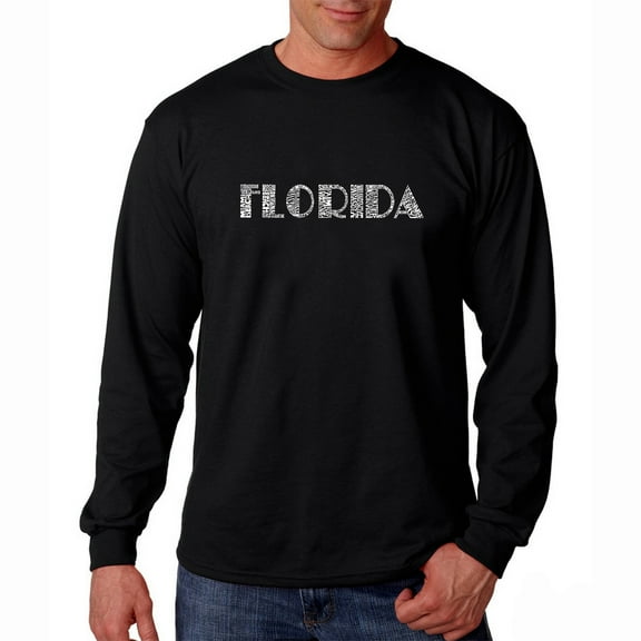 LA Pop Art Men's Word Art Long Sleeve T-shirt - POPULAR CITIES IN FLORIDA