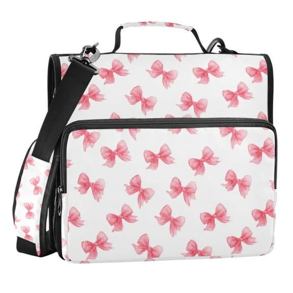 Zipper Binder Cute Bow 1.5 Inch Binder Folder Bag with Shoulder Strap and Handle