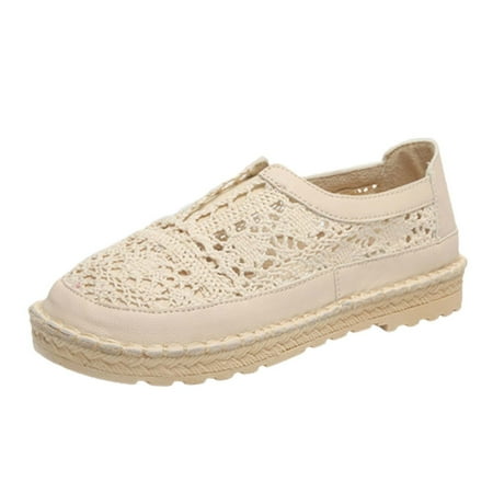 Sexlip Womens Fashion Mesh Lace Flower Flats - Lightweight  Breathable  and Comfortable Casual Shoes Beige 35