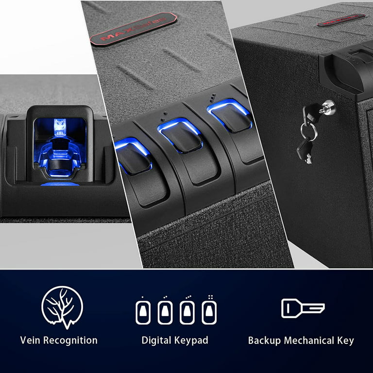 Car Safe, High Gun Finger Lock, with & Two Home Handgun Fingerprint Vein Super MAXSafes Capacity for Pistol Recognition Biometric Quick-Access Vault Safe