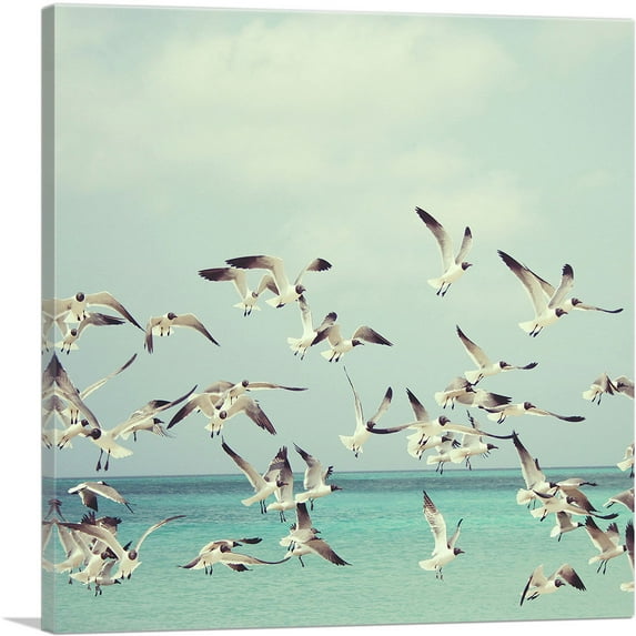 ARTCANVAS Flying Seagulls Home Decor Square Canvas Art Print - Size: 18" x 18" (1.50" Deep)