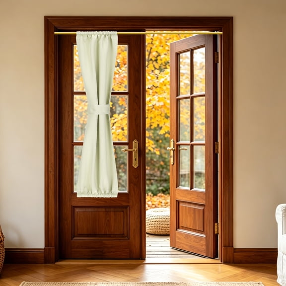 Uxcell 1 PC French Door Curtain, 12" x 40" Blackout Thermal Insulated Energy Saving Drape Polyester Rod Pocket Curtains & Drapes for Kitchen Front Door Window Treatments, Light Beige