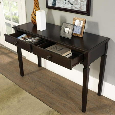 Simpli Home - Connaught Rectangular Solid Pine 2-Drawer Table - Dark Chestnut Brown