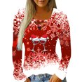 thumbnail image 2 of Pntutb Camisas para mujer Blusa de manga larga con estampado de cuello en V de Navidad Blusa regular estampada Pntutb Pntutb-8005, 2 of 6