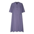 thumbnail image 4 of FYEGRE Women's V-Neck Casual Linen Dress with Pocket Women's Plus Size Short Sleeve Beach Maxi Dress Purple XL, 4 of 6