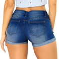 thumbnail image 6 of biudgviw Denim Shorts for Women Cuffed Hem Ripped Frayed Short Jeans Mid Rise Stretch Summer Casual Shorts with Pockets, 6 of 7