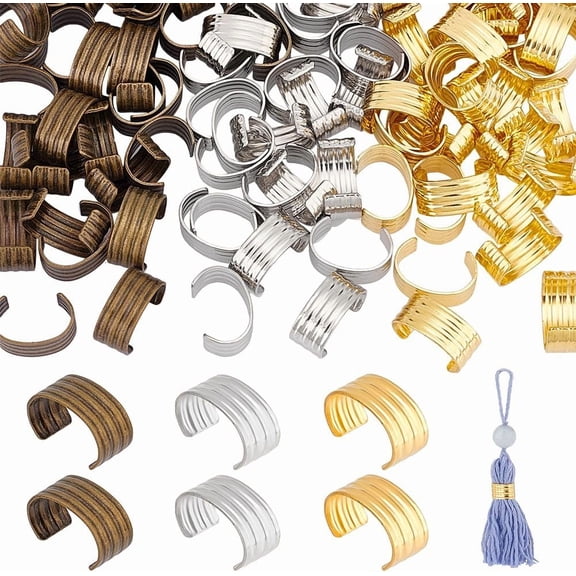 120Pcs 3 Colors Leather Rope Clips 13mm Cylindrical Crimp Beads End Caps Fastener Opening Crimping Cord Clamp for DIY Craft Jute Leather Bracelet Necklace Macrame Tassel DIY