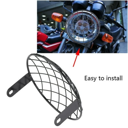 Motorcycle 7" Headlight Mesh Grill Side Mount Universal Cover Mask for Cafe Racer (Black)