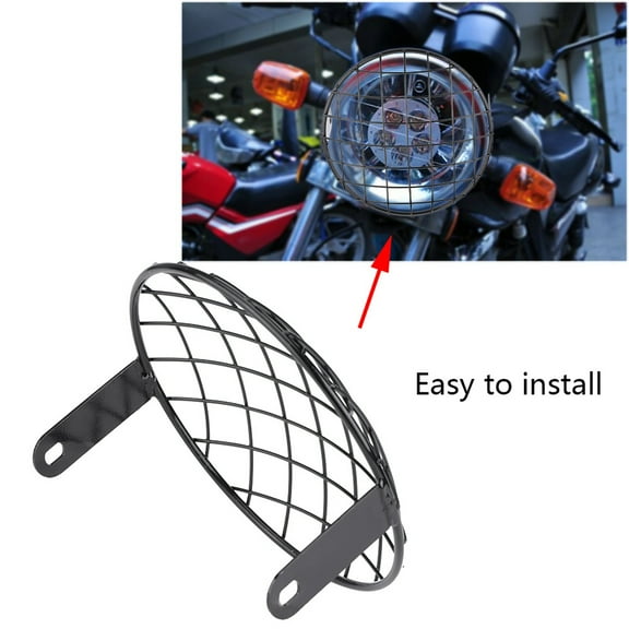 Motorcycle 7" Headlight Mesh Grill Side Mount Universal Cover Mask for Cafe Racer (Black)