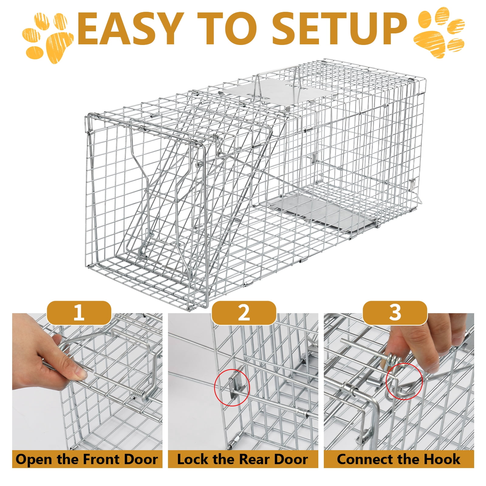 Zimtown 31'' x 11.4'' x 12.4'' Outdoor Live Animal Cage Trap, Humane Cat Trap Iron,Heavy Duty Folding Animal Trap with Handle for Rabbits, Stray Cats, Raccoons,Groundhogs and Opossum