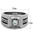 thumbnail image 2 of Mens Ring Round Cut Squared Center Stainless Steel Ring with AAA Grade CZ in Clear, 2 of 7