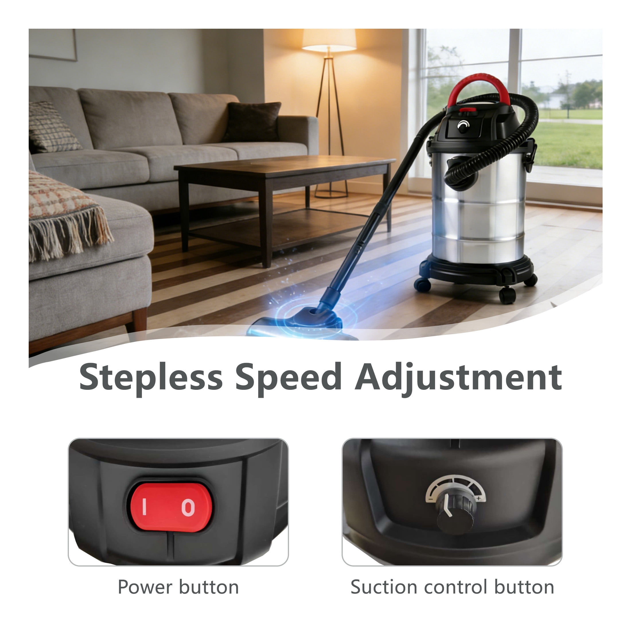 GDF Studio 8 Gallon Wet Dry Vacuum, 6 Peak HP 3-in-1 Shop Vac with Blower Function, Black